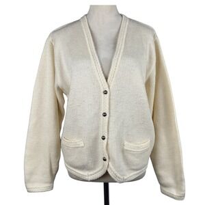 Karen Scott Cream Wool Blend Cardigan Sweater‎ Womens Knit Button Front Pockets